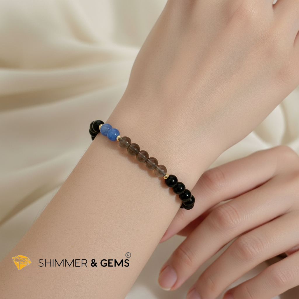 Elite Super Protection Bracelet (Blue Kyanite · Smoky Quartz · Jet · Black Obsidian)