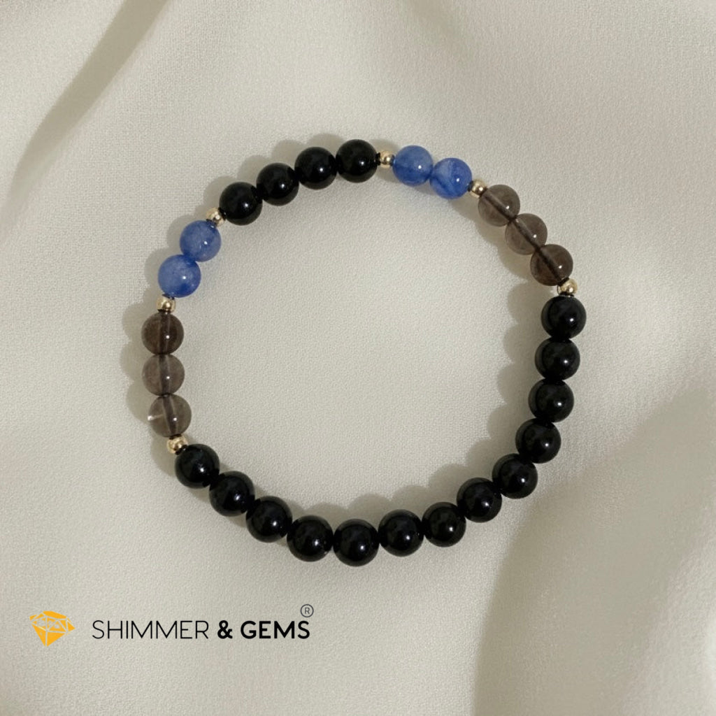 Elite Super Protection Bracelet (Blue Kyanite · Smoky Quartz · Jet · Black Obsidian)
