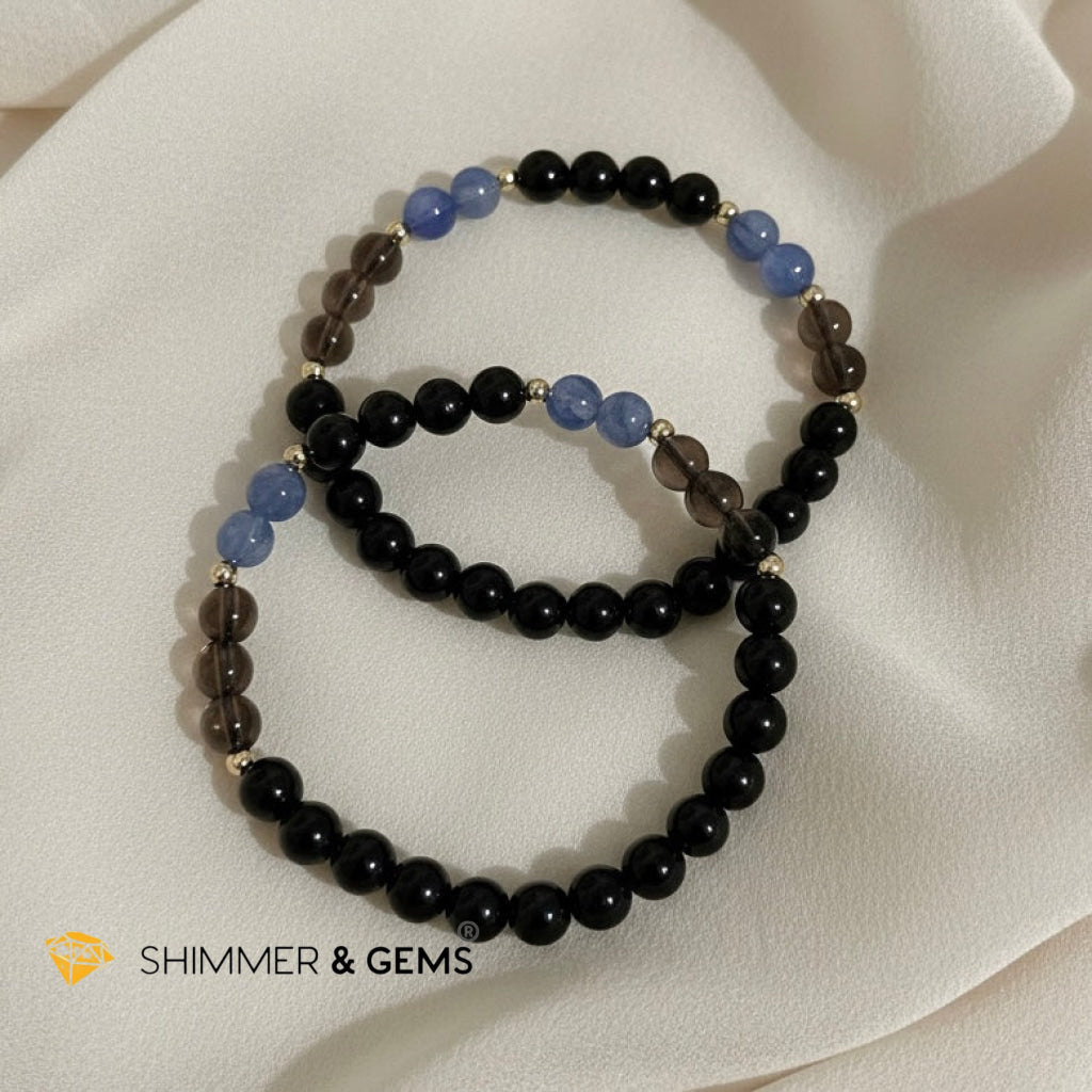Elite Super Protection Bracelet (Blue Kyanite · Smoky Quartz · Jet · Black Obsidian)