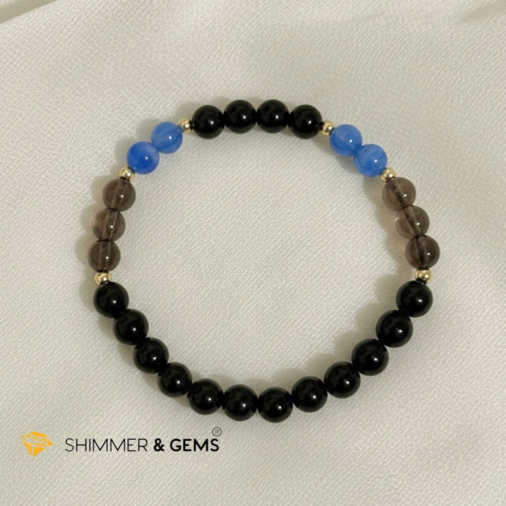 Elite Super Protection Bracelet (Blue Kyanite · Smoky Quartz · Jet · Black Obsidian)