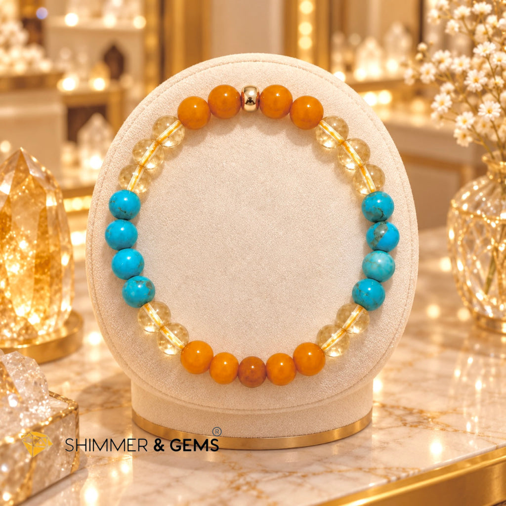 Elite Wealth Bracelet (6mm Turquoise, Butter Amber & Citrine) Attuned with Let’s Be Rich Code by Audrey