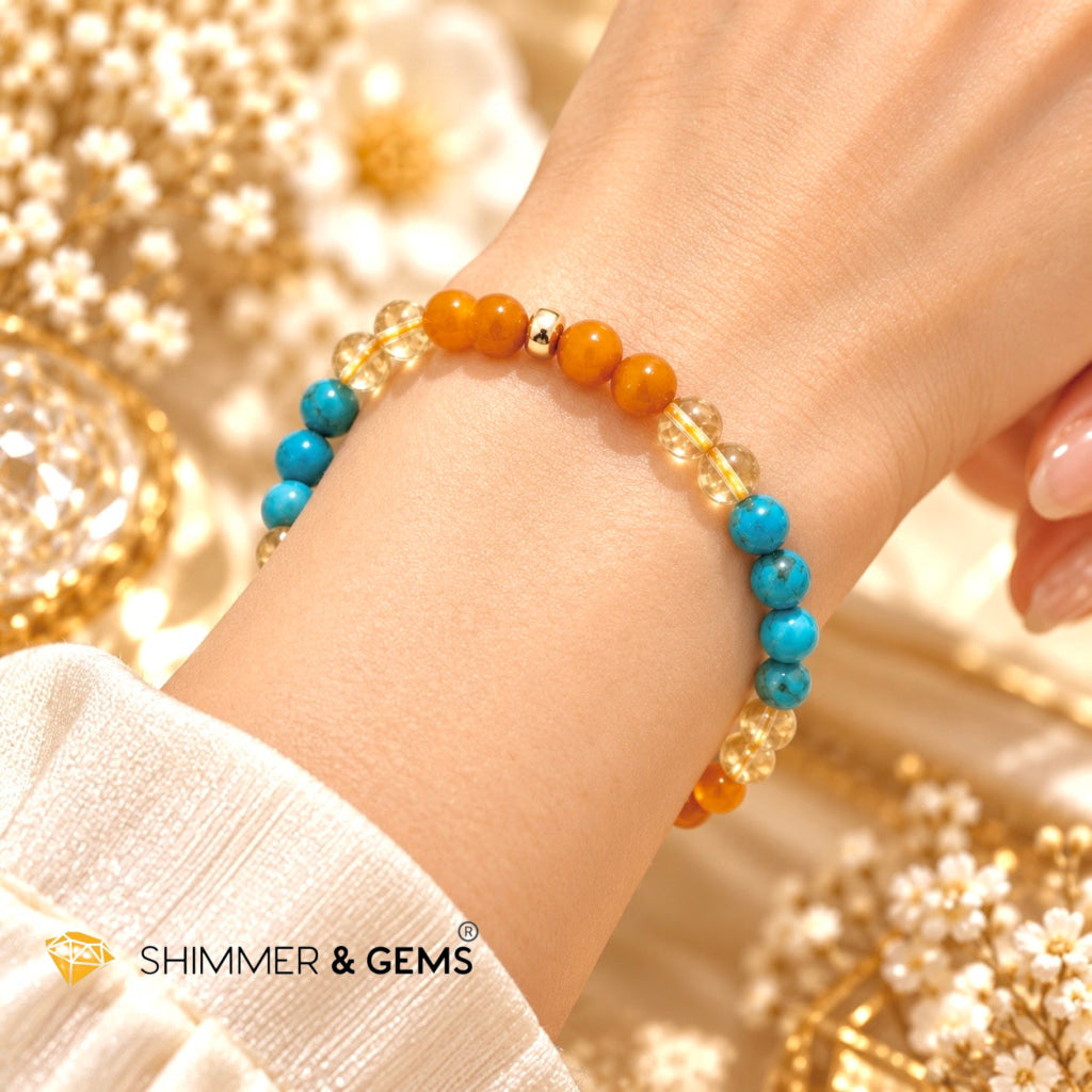 Elite Wealth Bracelet (6mm Turquoise, Butter Amber & Citrine) Attuned with Let’s Be Rich Code by Audrey