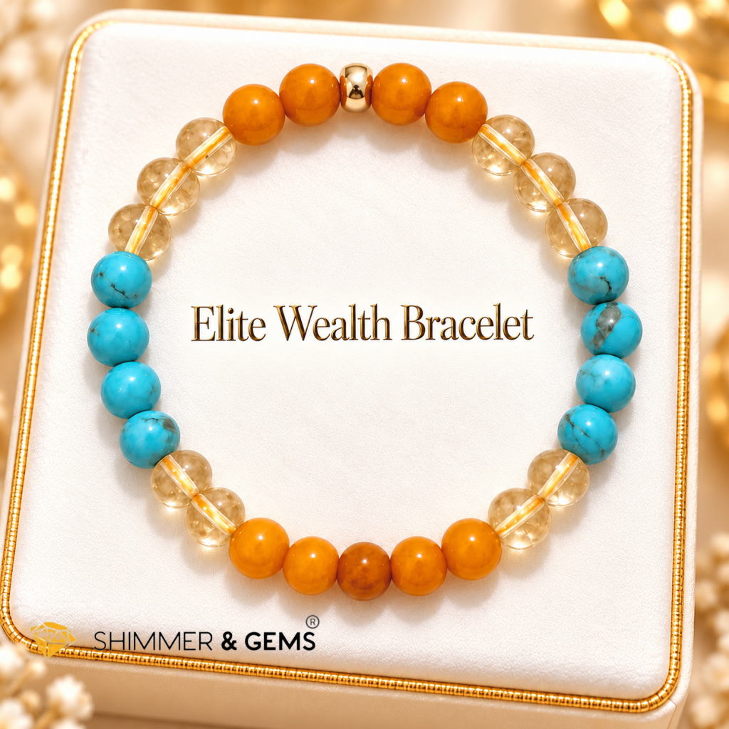 Elite Wealth Bracelet (6mm Turquoise, Butter Amber & Citrine) Attuned with Let’s Be Rich Code by Audrey
