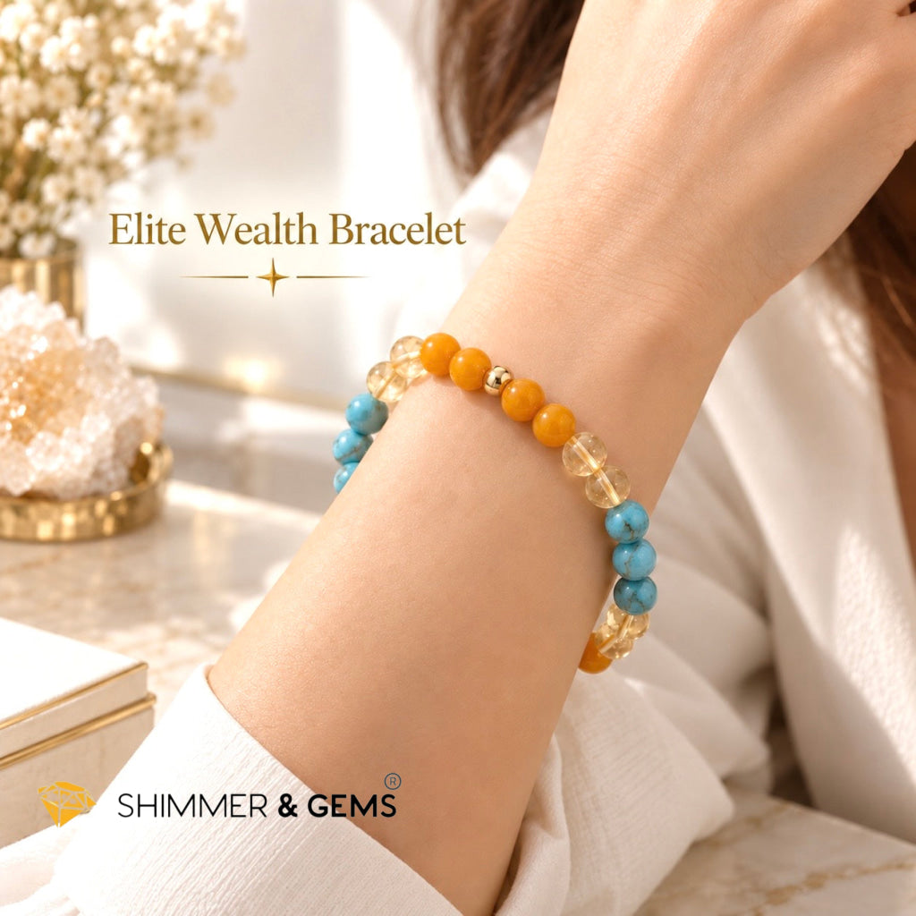Elite Wealth Bracelet (6mm Turquoise, Butter Amber & Citrine) Attuned with Let’s Be Rich Code by Audrey