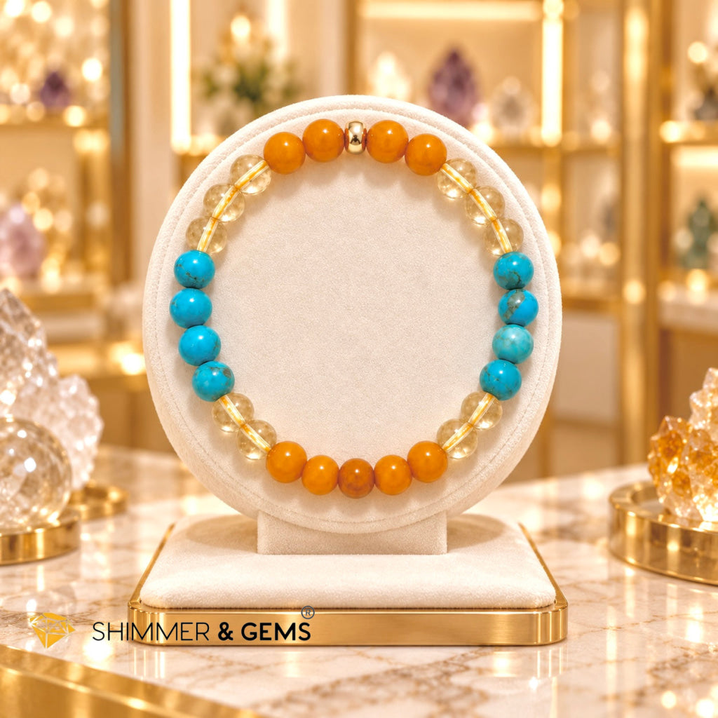 Elite Wealth Bracelet (6mm Turquoise, Butter Amber & Citrine) Attuned with Let’s Be Rich Code by Audrey
