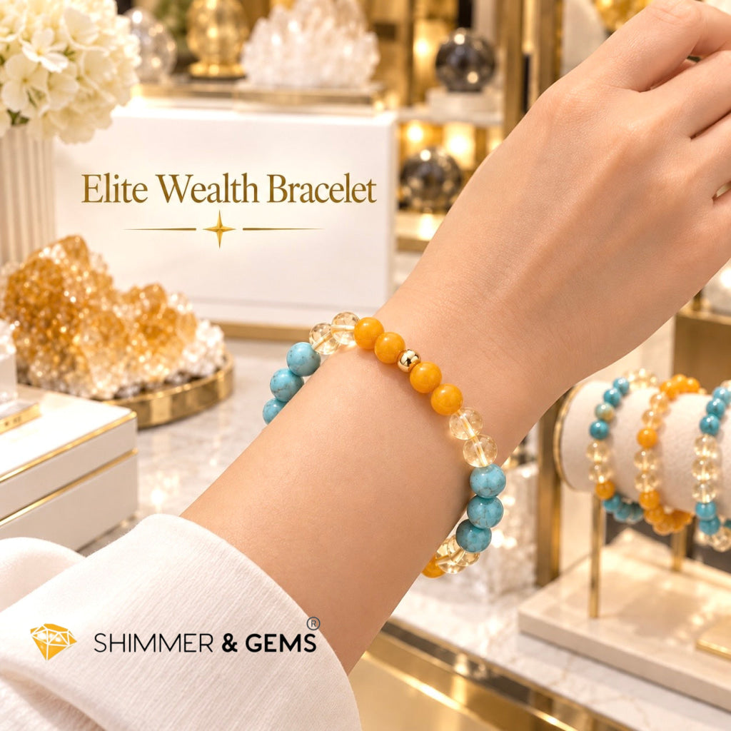 Elite Wealth Bracelet (6mm Turquoise, Butter Amber & Citrine) Attuned with Let’s Be Rich Code by Audrey