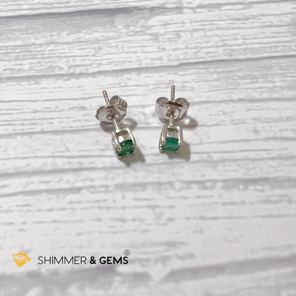 Emerald 4Mm Blooming Flower Earrings (Success & Luck) 925 Silver Aaa Grade