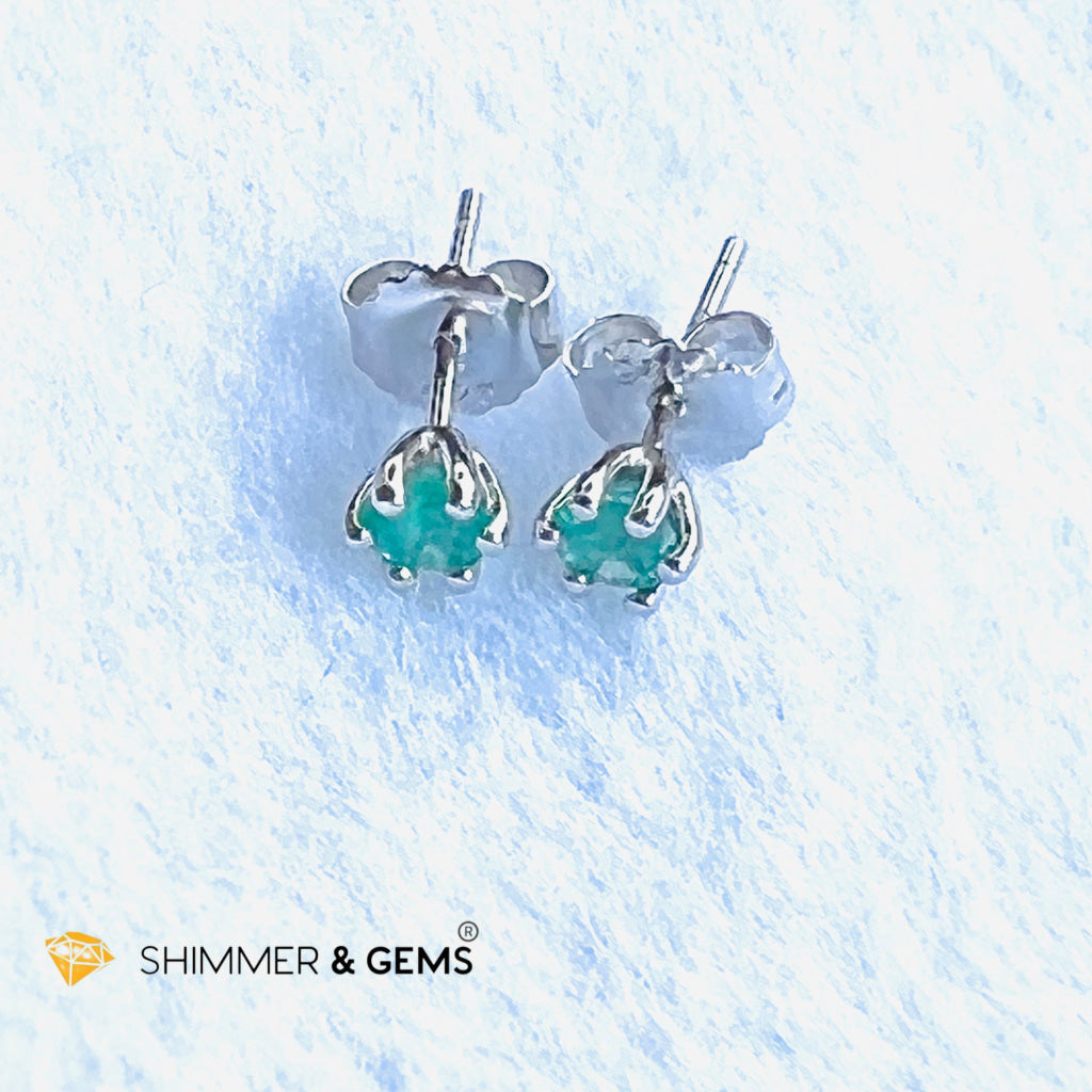 Emerald 4Mm Blooming Flower Earrings (Success & Luck) 925 Silver Aaa Grade