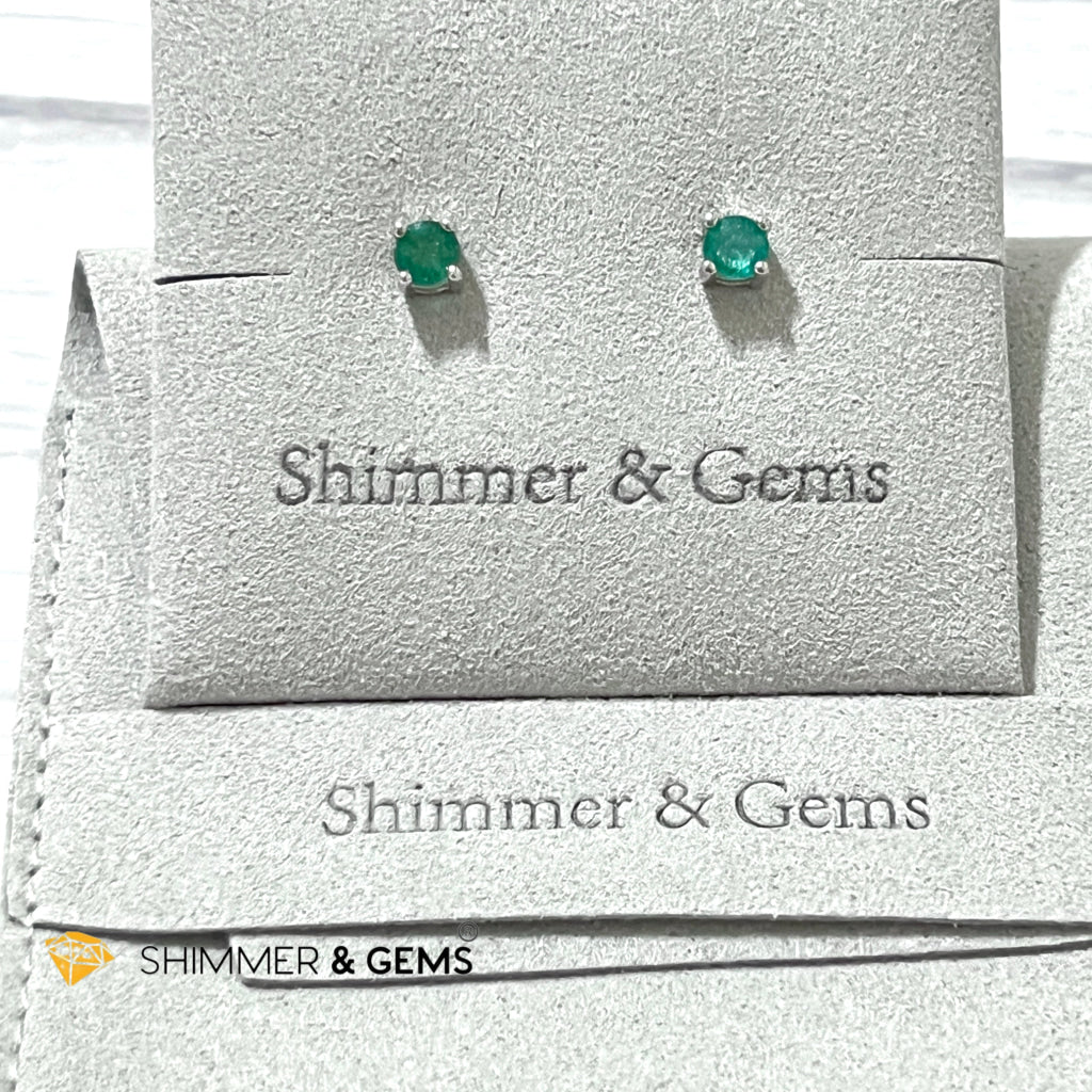 Emerald 4Mm Blooming Flower Earrings (Success & Luck) 925 Silver Aaa Grade