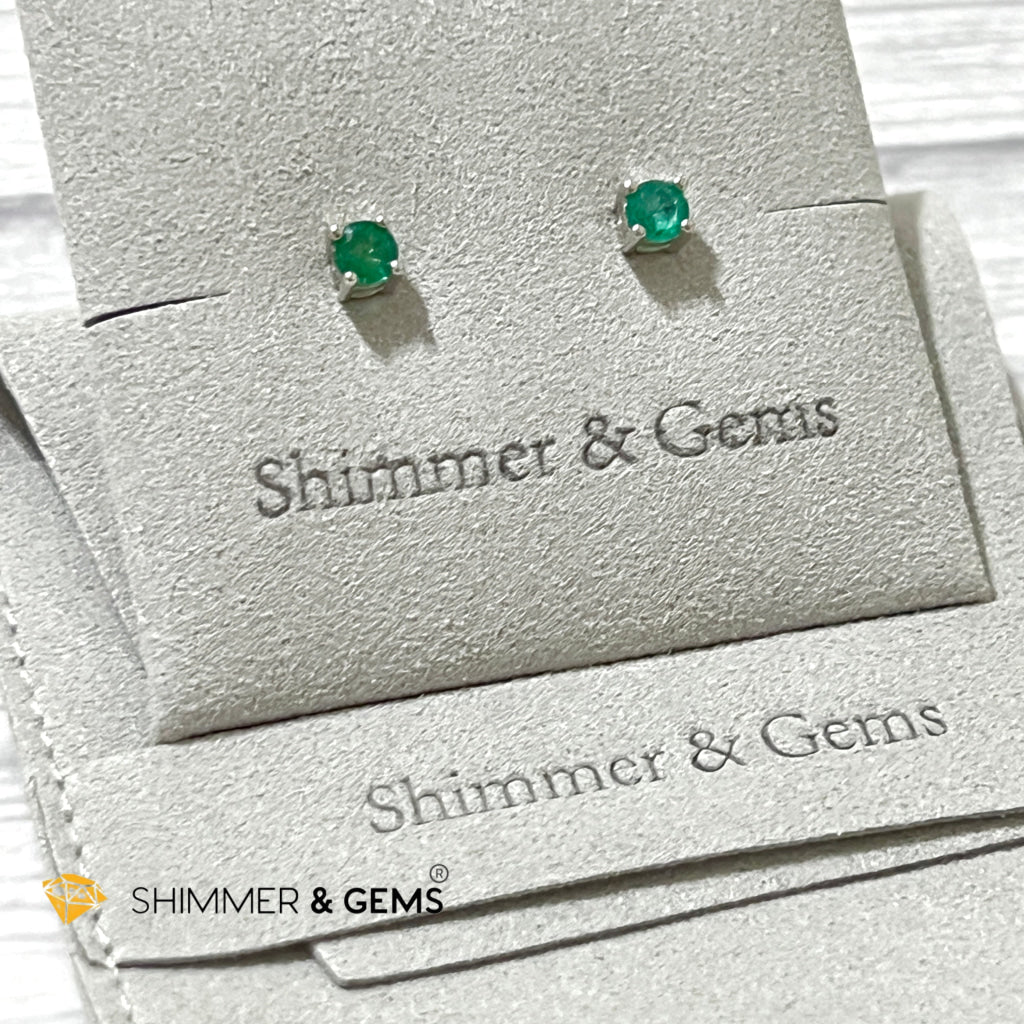 Emerald 4Mm Blooming Flower Earrings (Success & Luck) 925 Silver Aaa Grade