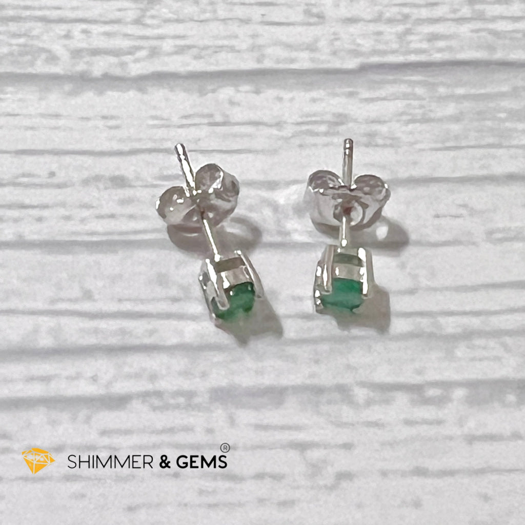 Emerald 4Mm Blooming Flower Earrings (Success & Luck) 925 Silver Aaa Grade