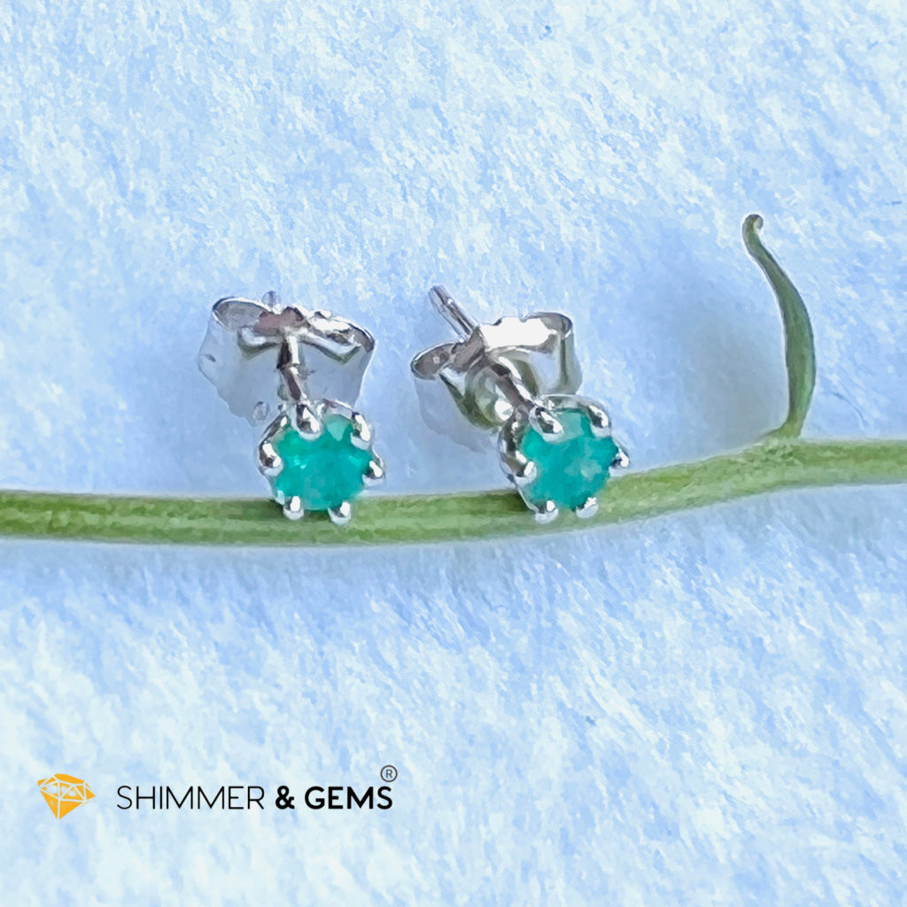 Emerald 4Mm Blooming Flower Earrings (Success & Luck) 925 Silver Aaa Grade