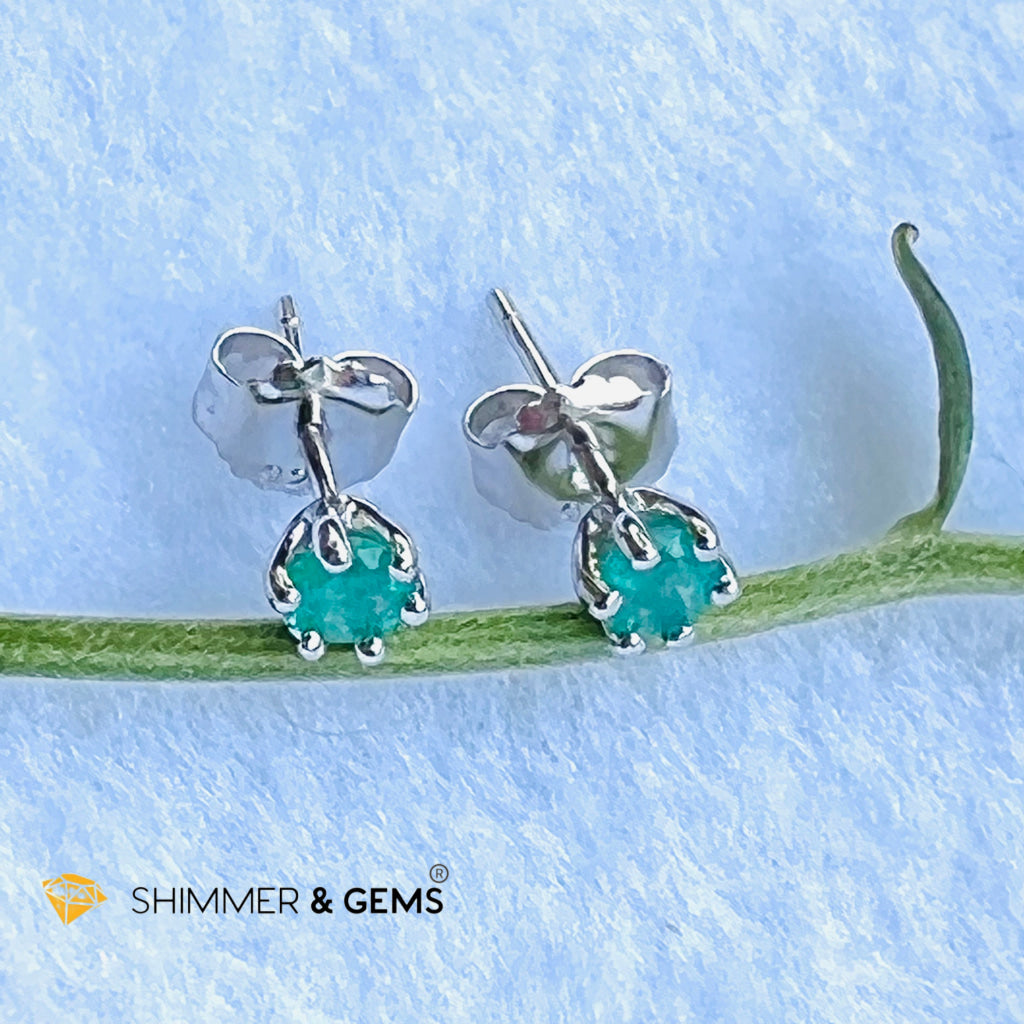 Emerald 4Mm Blooming Flower Earrings (Success & Luck) 925 Silver Aaa Grade