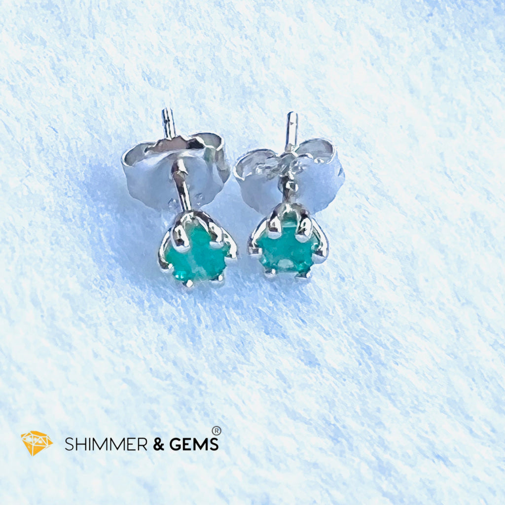 Emerald 4Mm Blooming Flower Earrings (Success & Luck) 925 Silver Aaa Grade