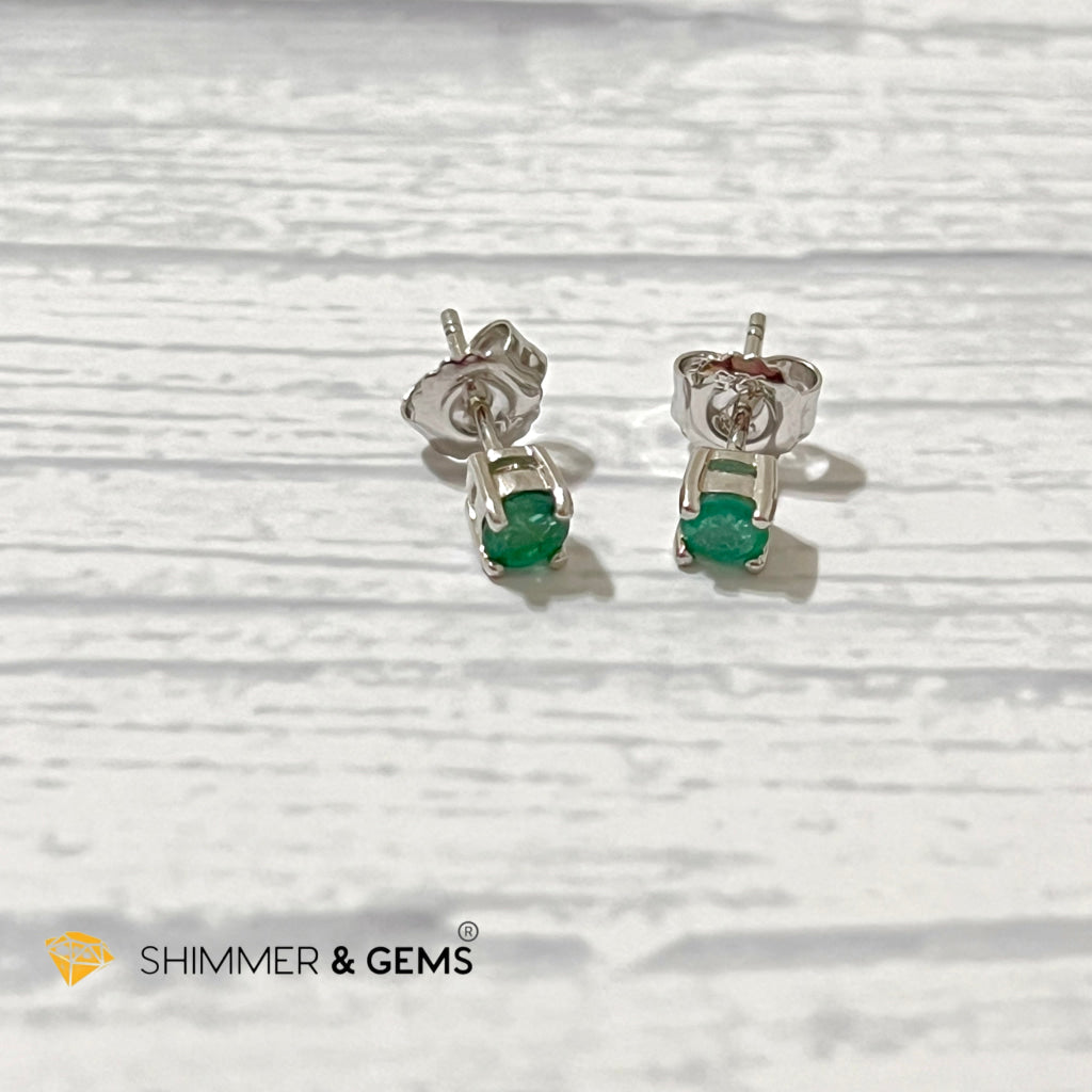 Emerald 4Mm Blooming Flower Earrings (Success & Luck) 925 Silver Aaa Grade