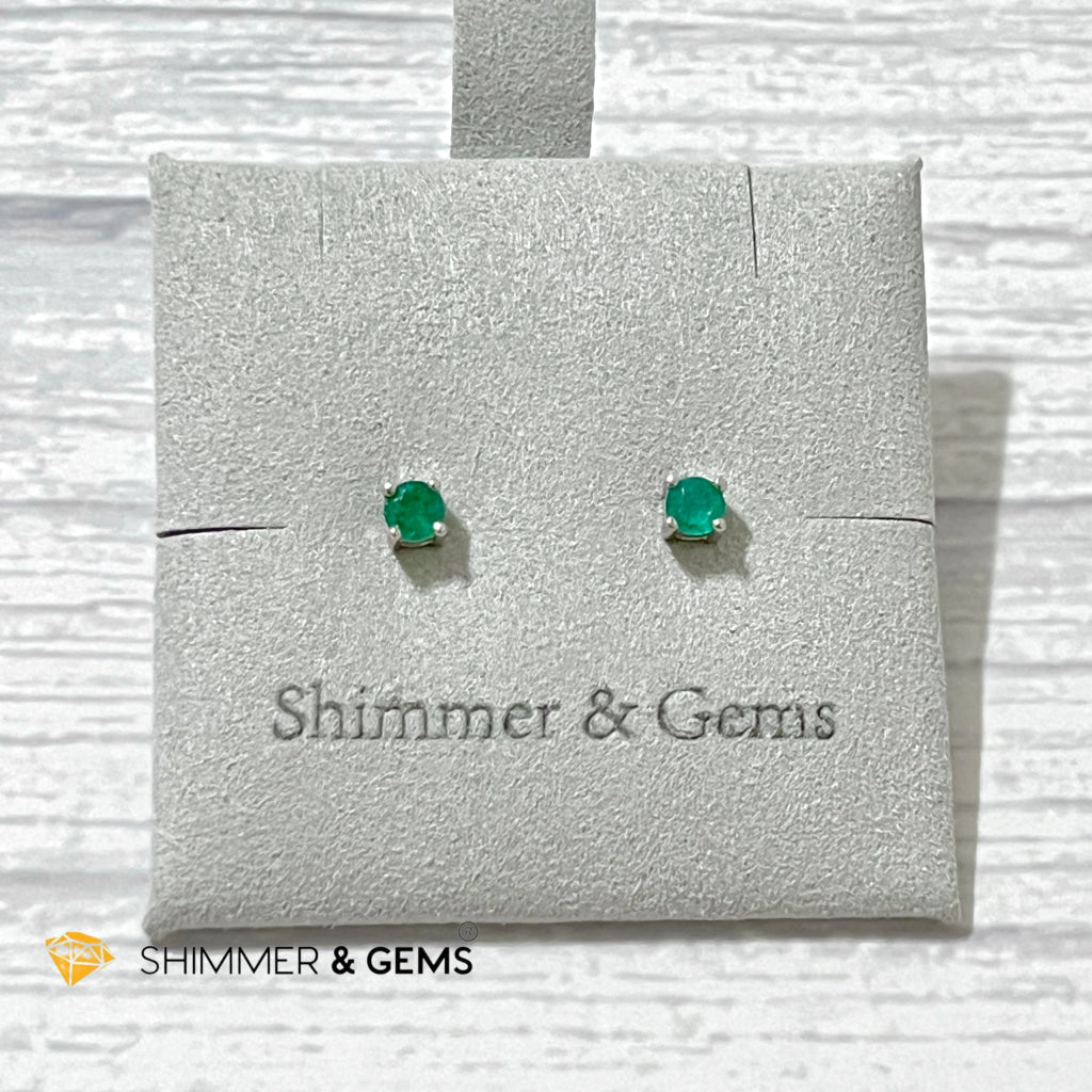 Emerald 4Mm Blooming Flower Earrings (Success & Luck) 925 Silver Aaa Grade