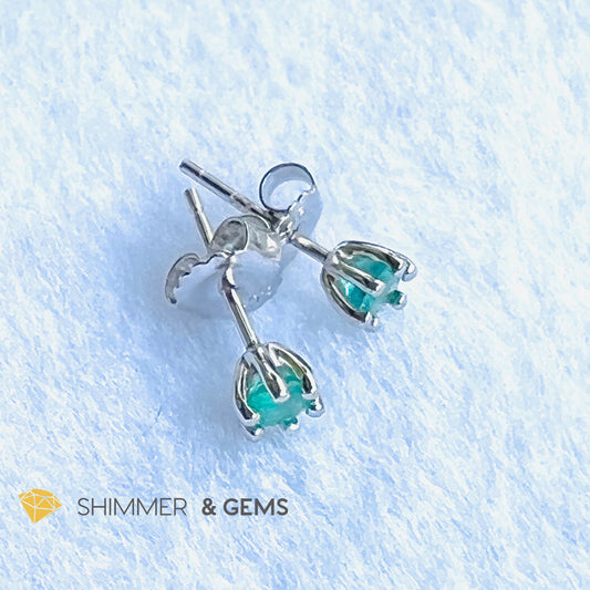 Emerald 4Mm Blooming Flower Earrings (Success & Luck) 925 Silver Aaa Grade