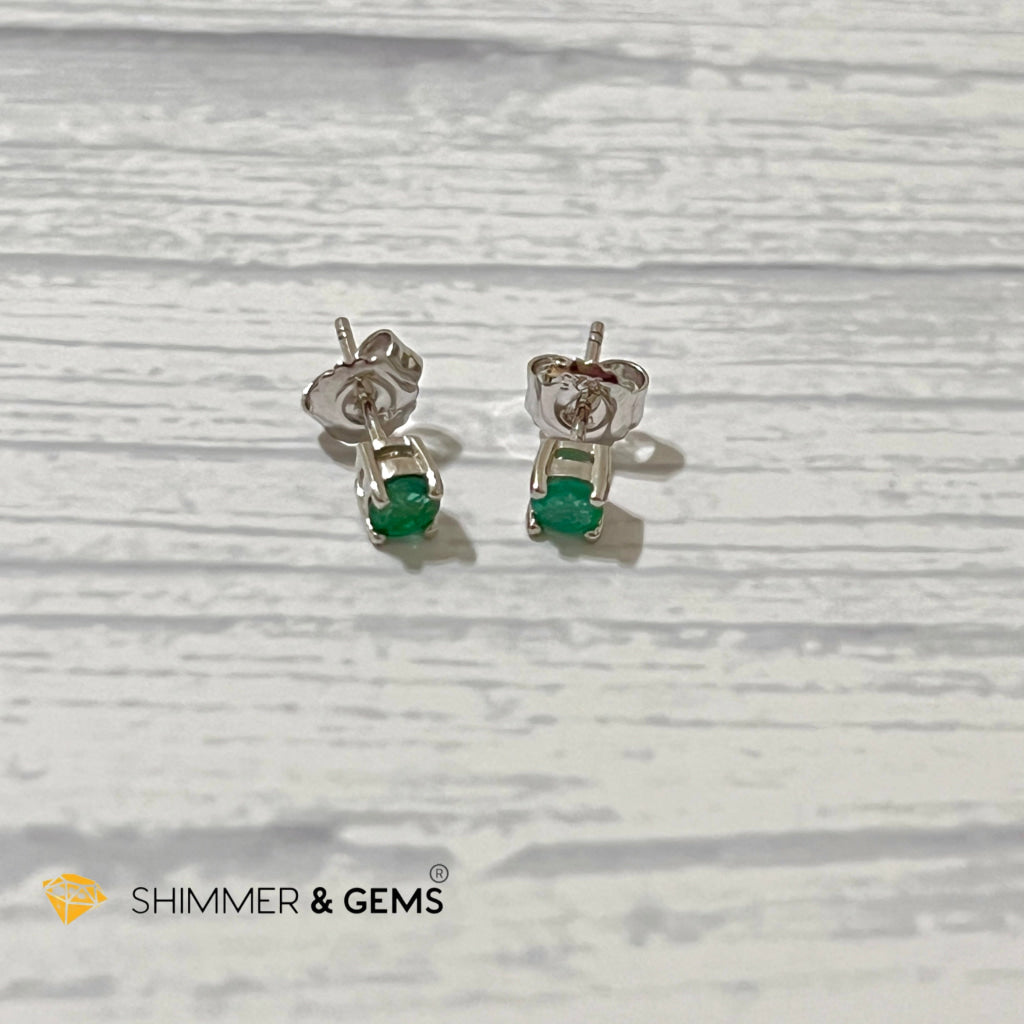 Emerald 4Mm Blooming Flower Earrings (Success & Luck) 925 Silver Aaa Grade