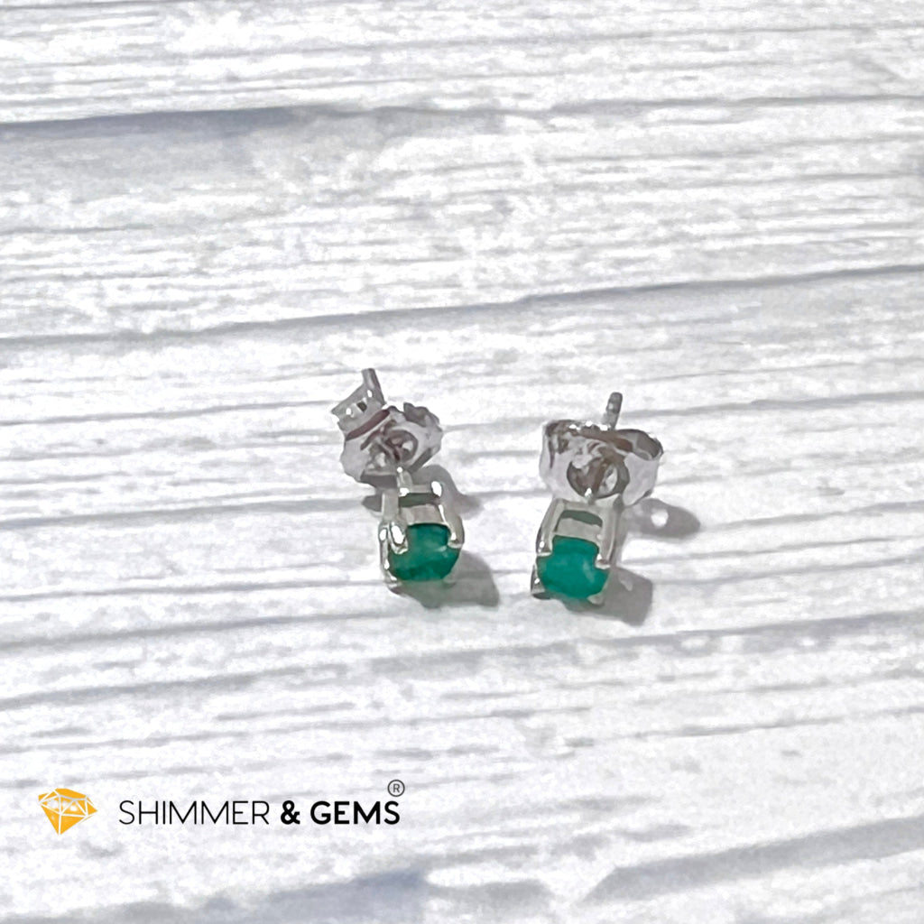 Emerald 4Mm Blooming Flower Earrings (Success & Luck) 925 Silver Aaa Grade