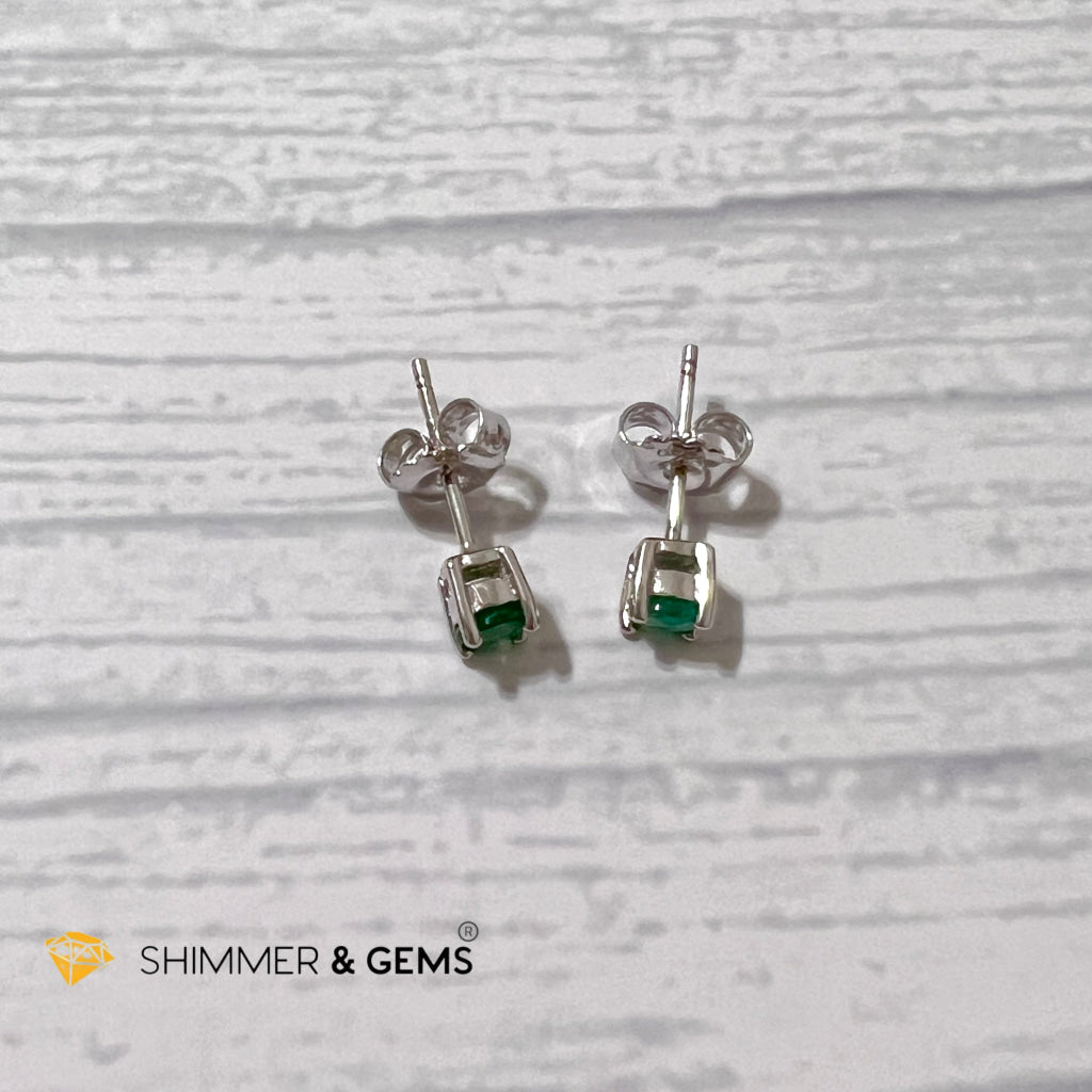 Emerald 4Mm Blooming Flower Earrings (Success & Luck) 925 Silver Aaa Grade