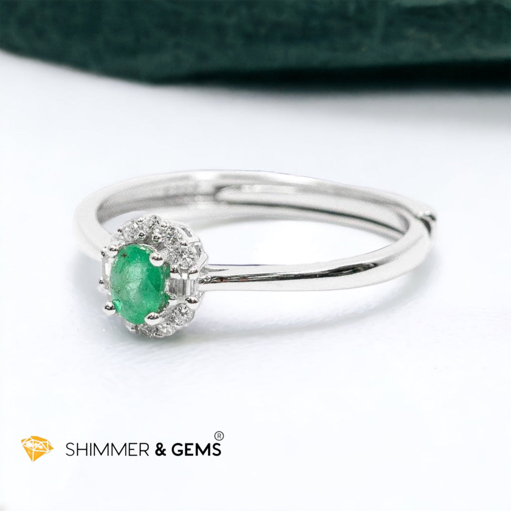 Emerald 925 Silver Adjustable Ring