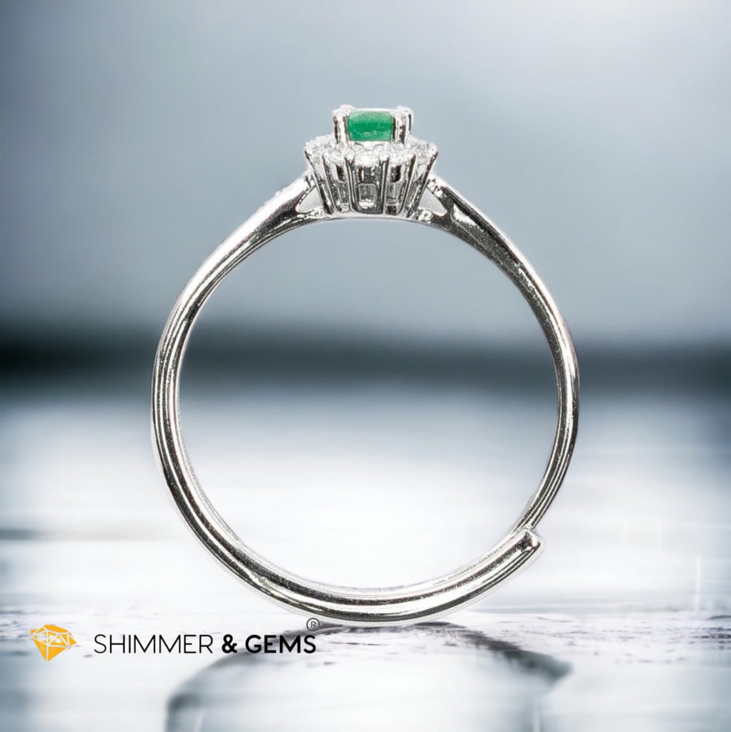 Emerald 925 Silver Adjustable Ring