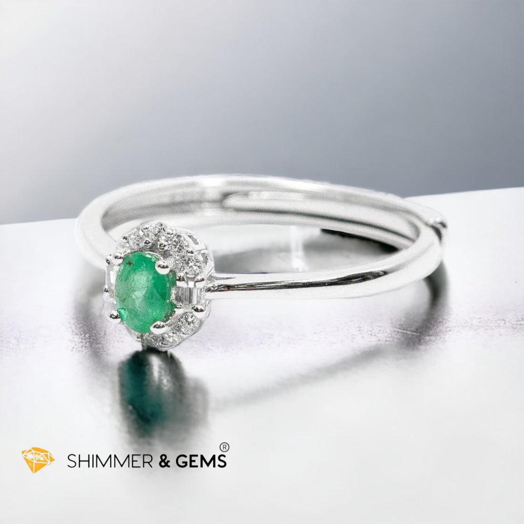 Emerald 925 Silver Adjustable Ring