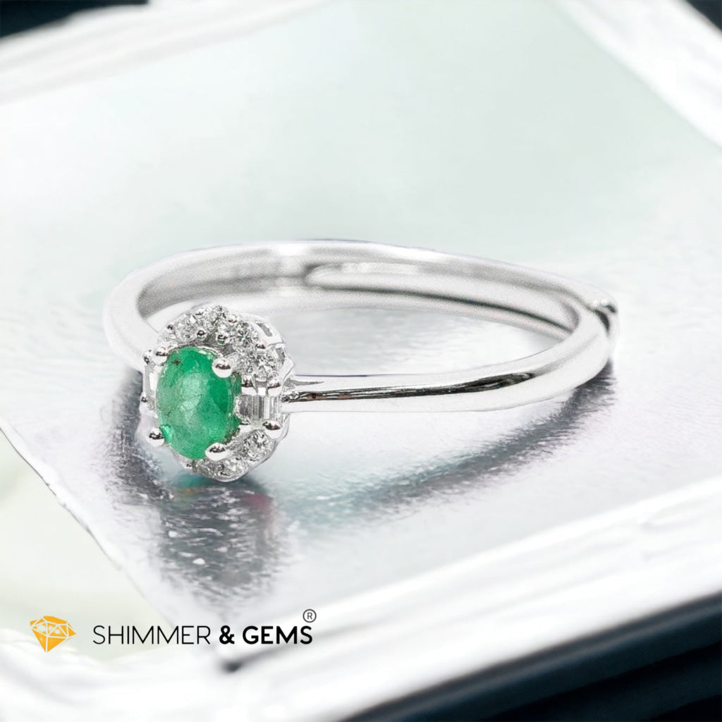 Emerald 925 Silver Adjustable Ring