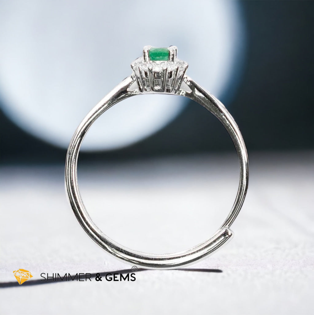 Emerald 925 Silver Adjustable Ring