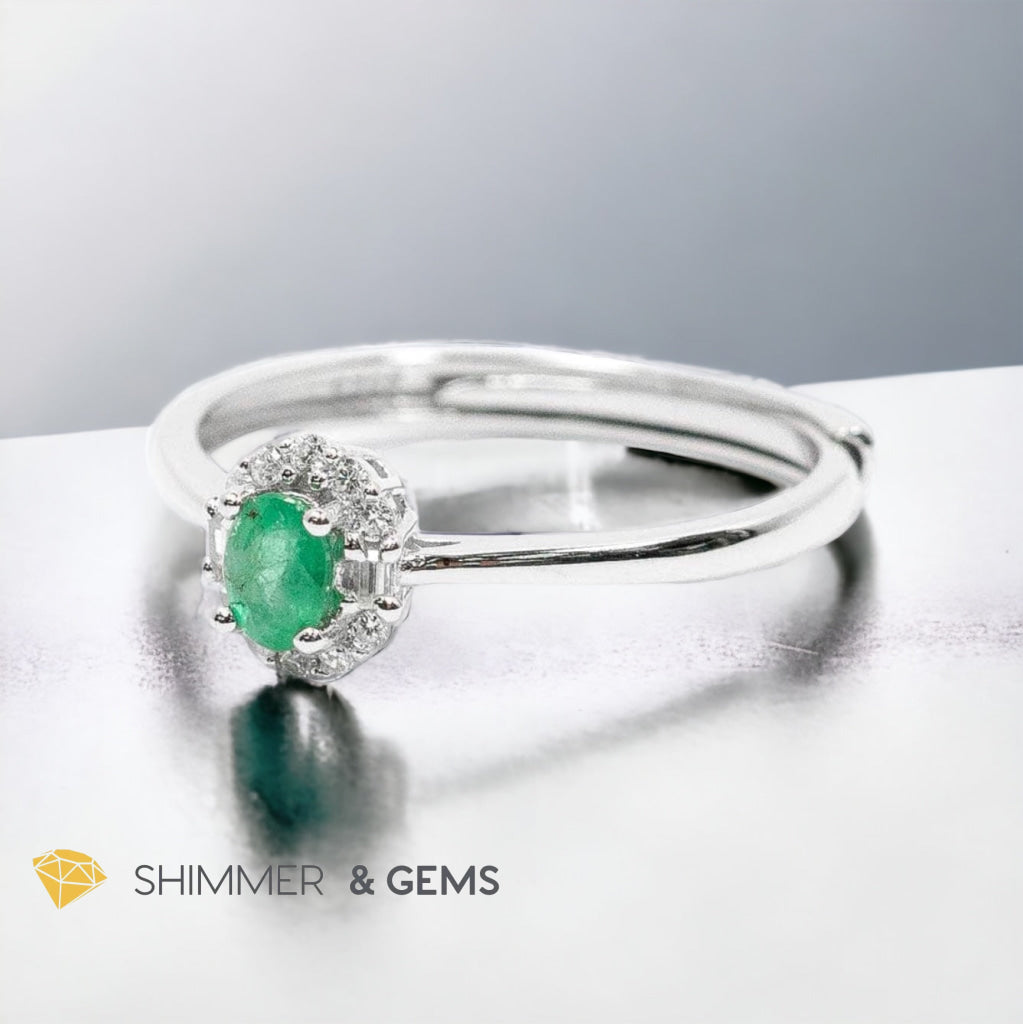 Emerald 925 Silver Adjustable Ring