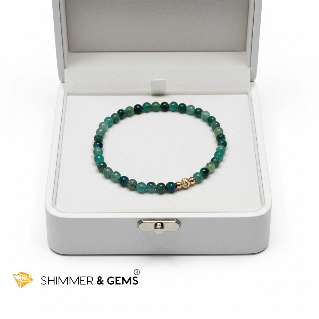 Emerald (Natural) 4mm Bracelet with 14k gold filled (Premium)