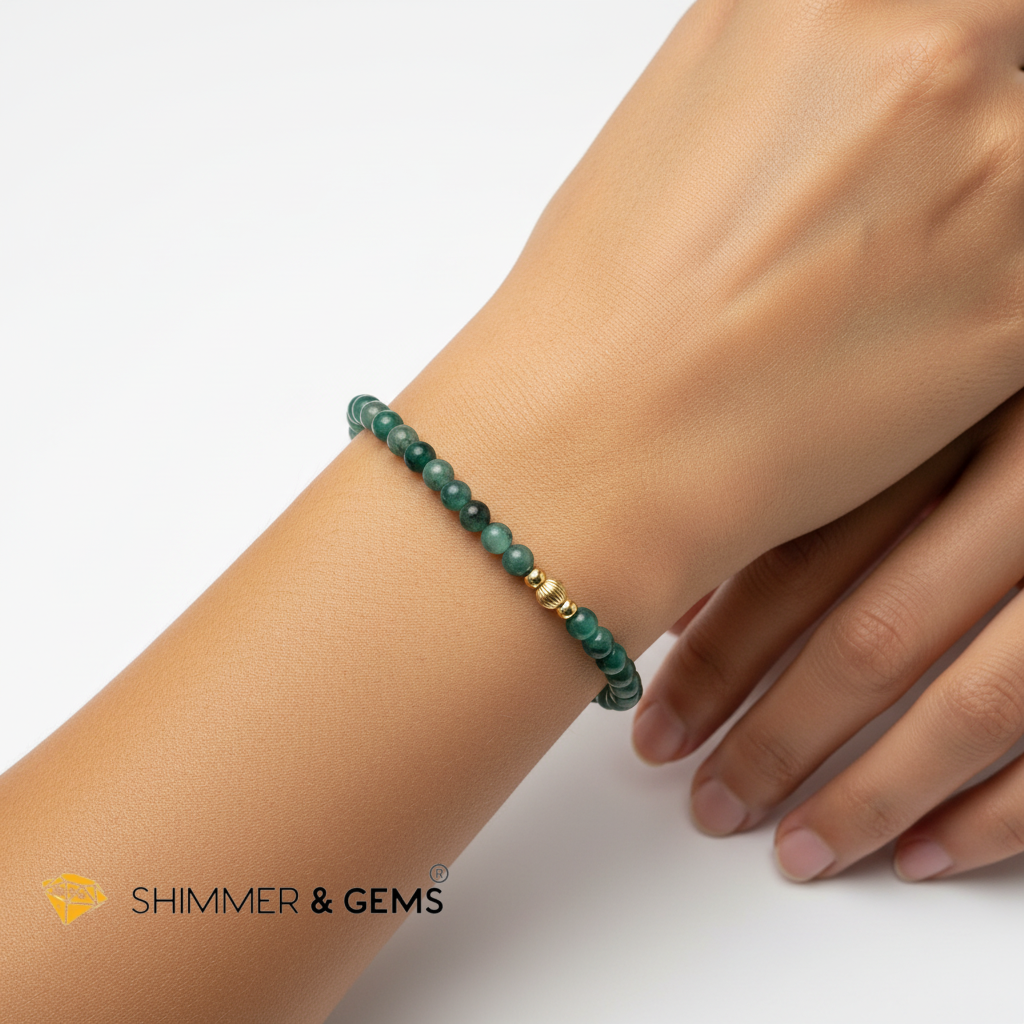 Emerald (Natural) 4mm Bracelet with 14k gold filled (Premium)