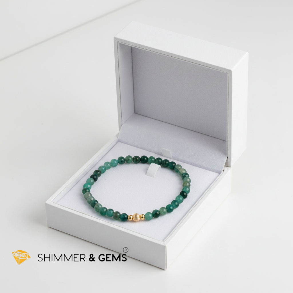 Emerald (Natural) 4mm Bracelet with 14k gold filled (Premium)