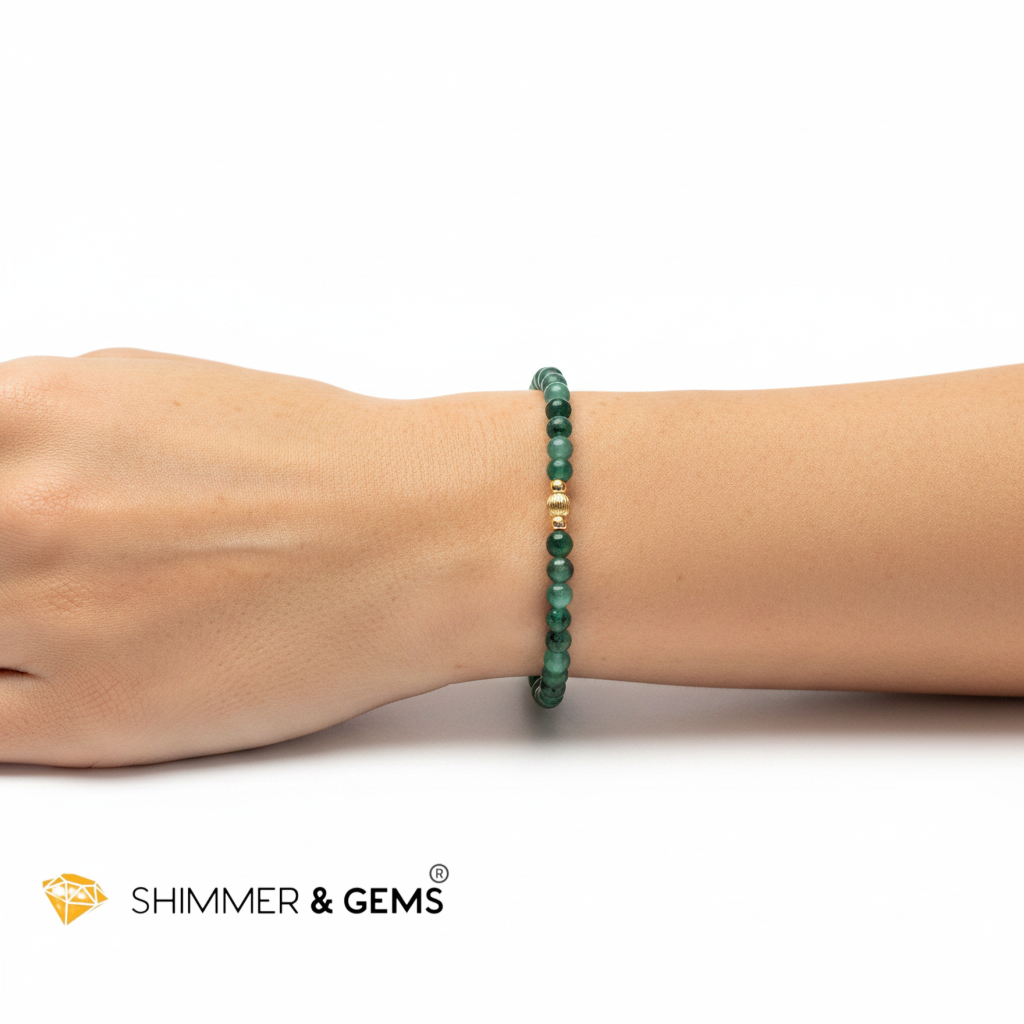 Emerald (Natural) 4mm Bracelet with 14k gold filled (Premium)