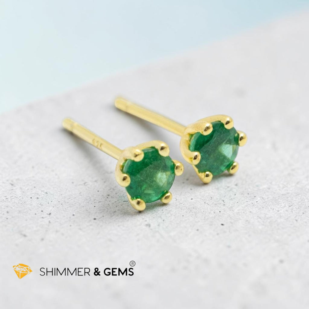 Emerald Round 5mm 925 Silver Earrings (gold plated) AAAA