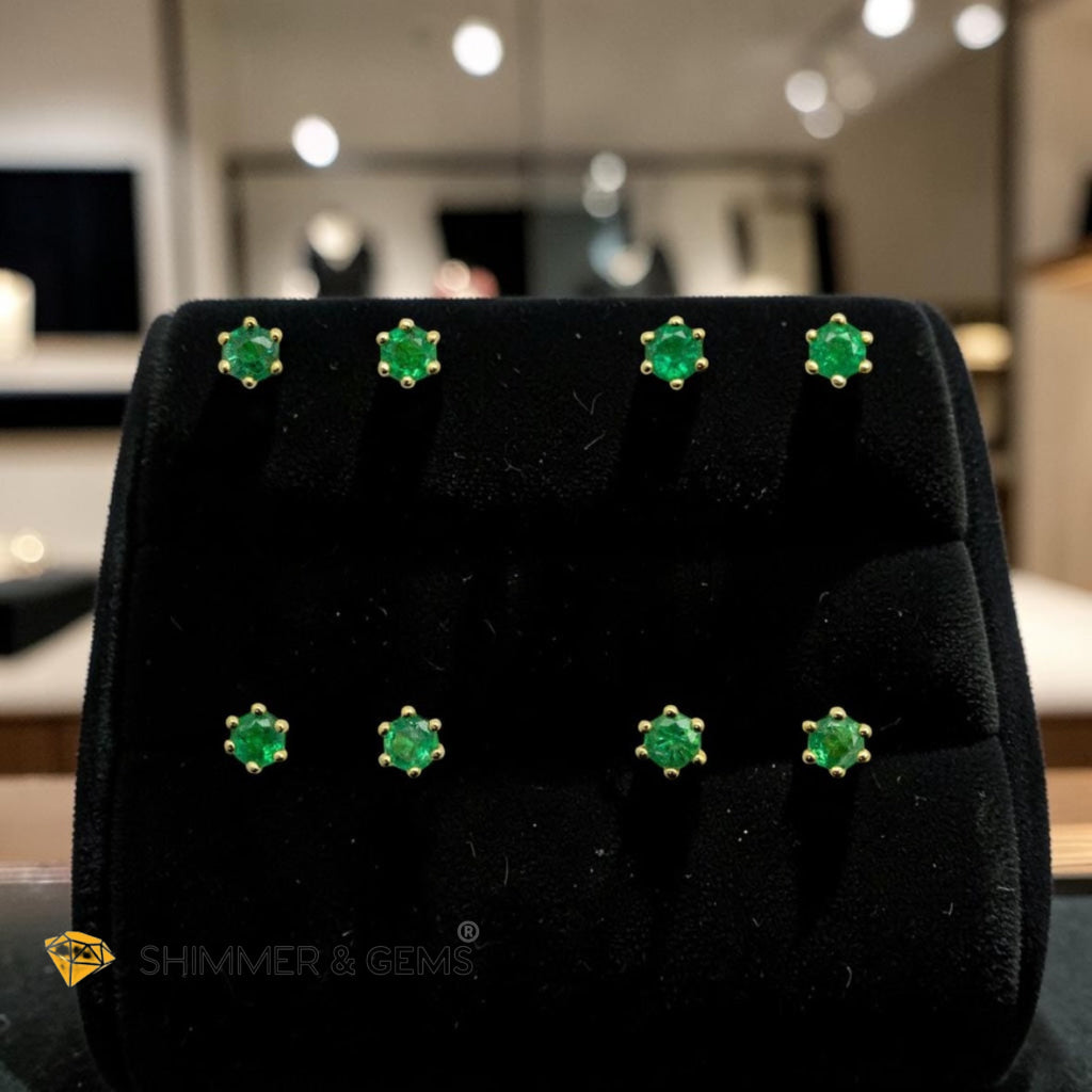 Emerald Round 5mm 925 Silver Earrings (gold plated) AAAA