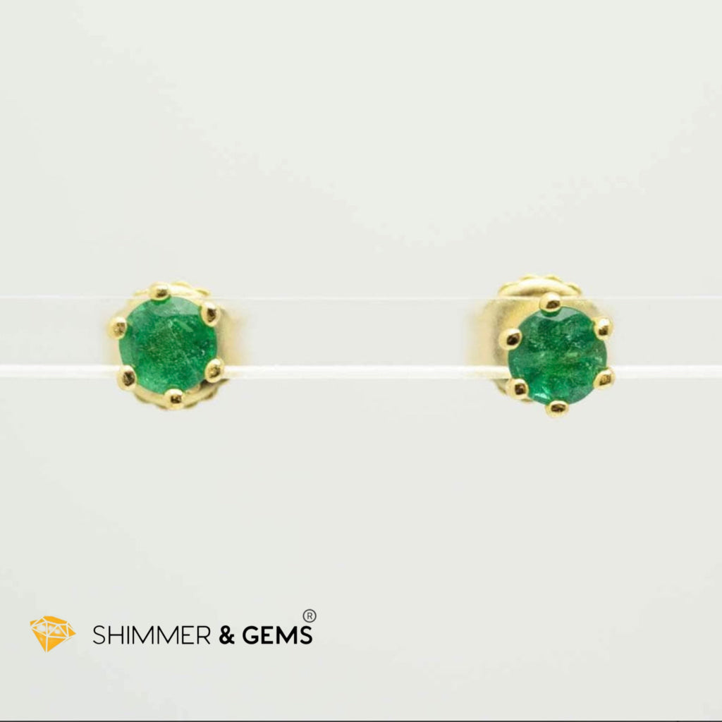 Emerald Round 5mm 925 Silver Earrings (gold plated) AAAA
