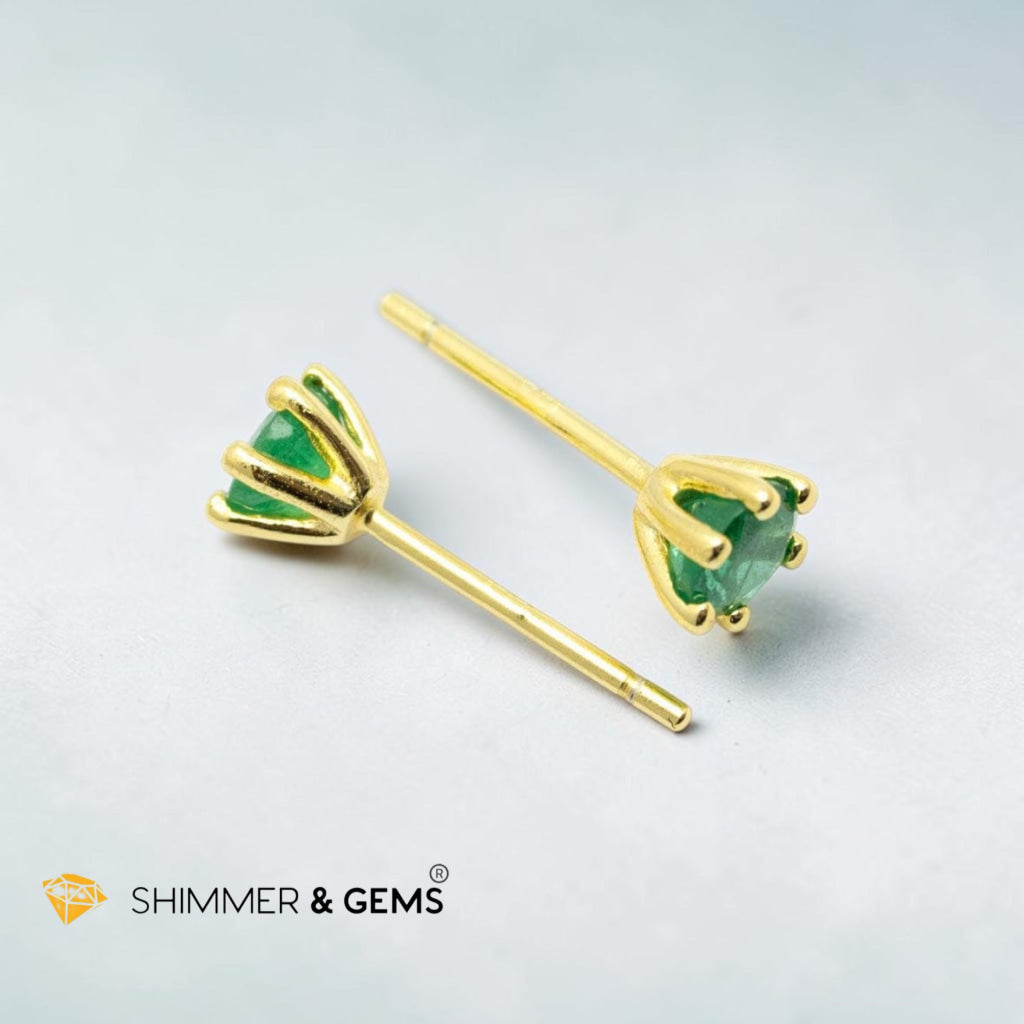 Emerald Round 5mm 925 Silver Earrings (gold plated) AAAA