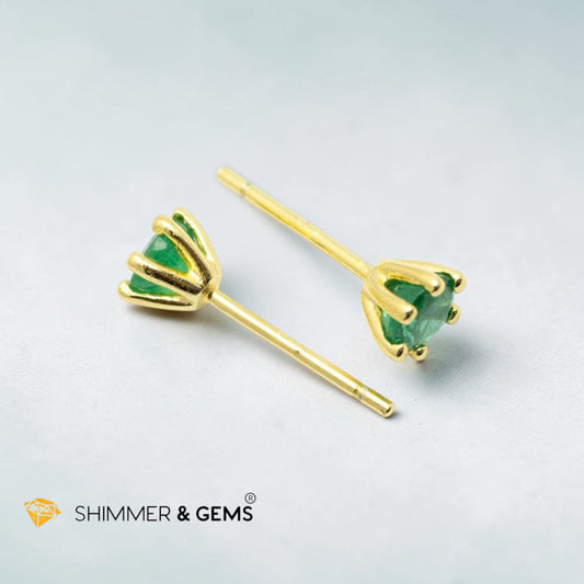 Emerald Round 5mm 925 Silver Earrings (gold plated) AAAA