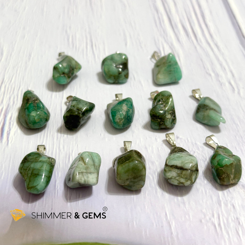 Emerald Tumbled Stainless Steel Pendant (30mm)