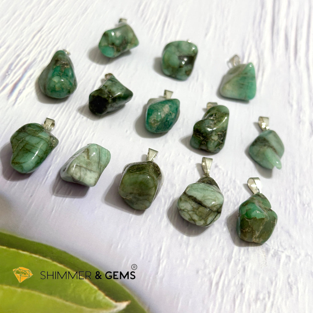 Emerald Tumbled Stainless Steel Pendant (30mm)