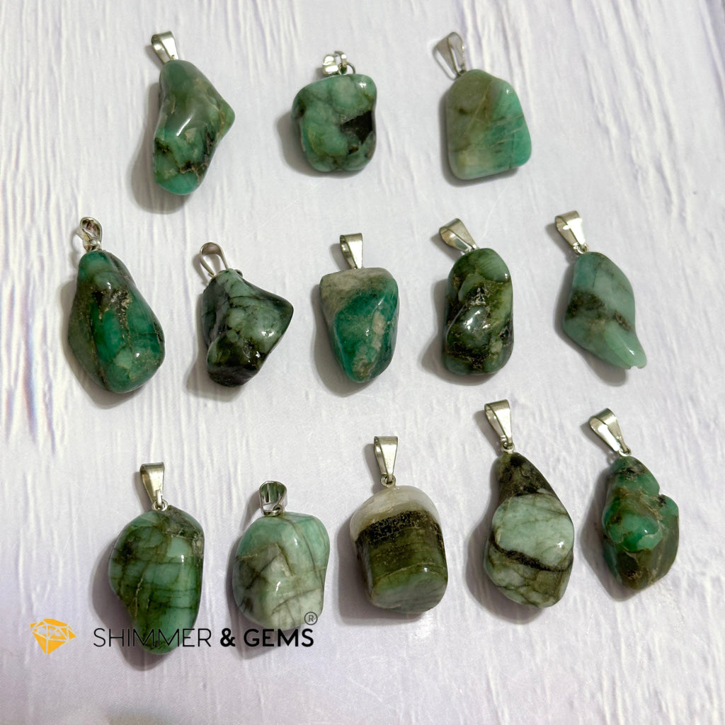 Emerald Tumbled Stainless Steel Pendant (30mm)