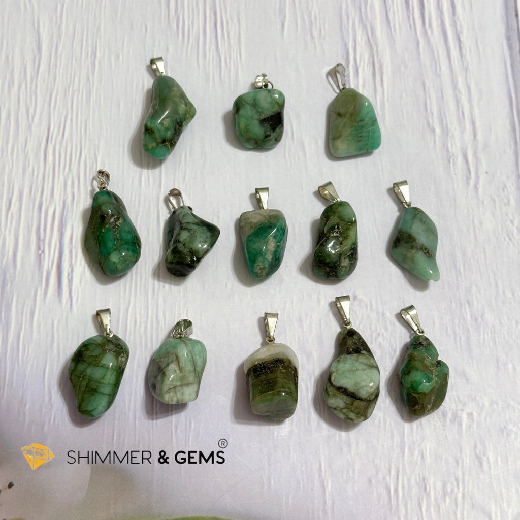 Emerald Tumbled Stainless Steel Pendant (30mm)