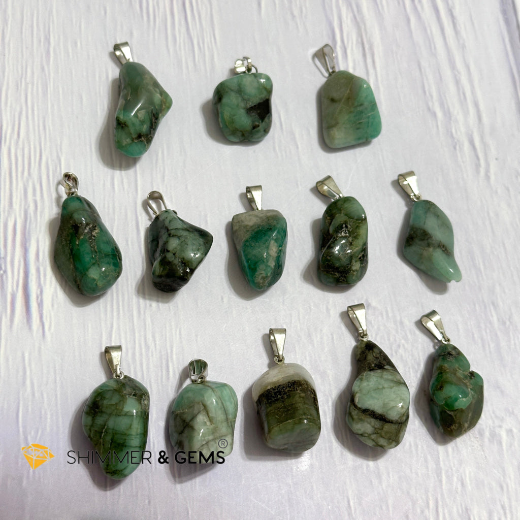 Emerald Tumbled Stainless Steel Pendant (30mm)