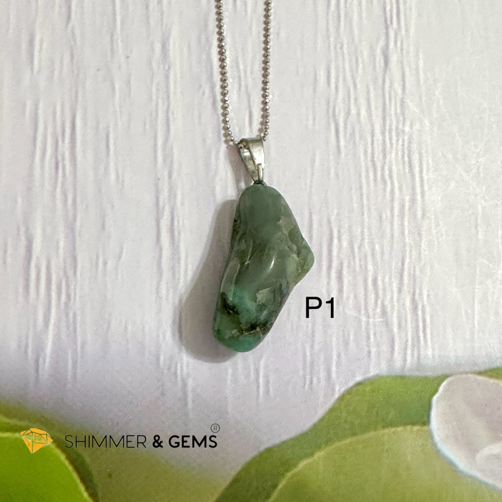 Emerald Tumbled Stainless Steel Pendant (30mm)