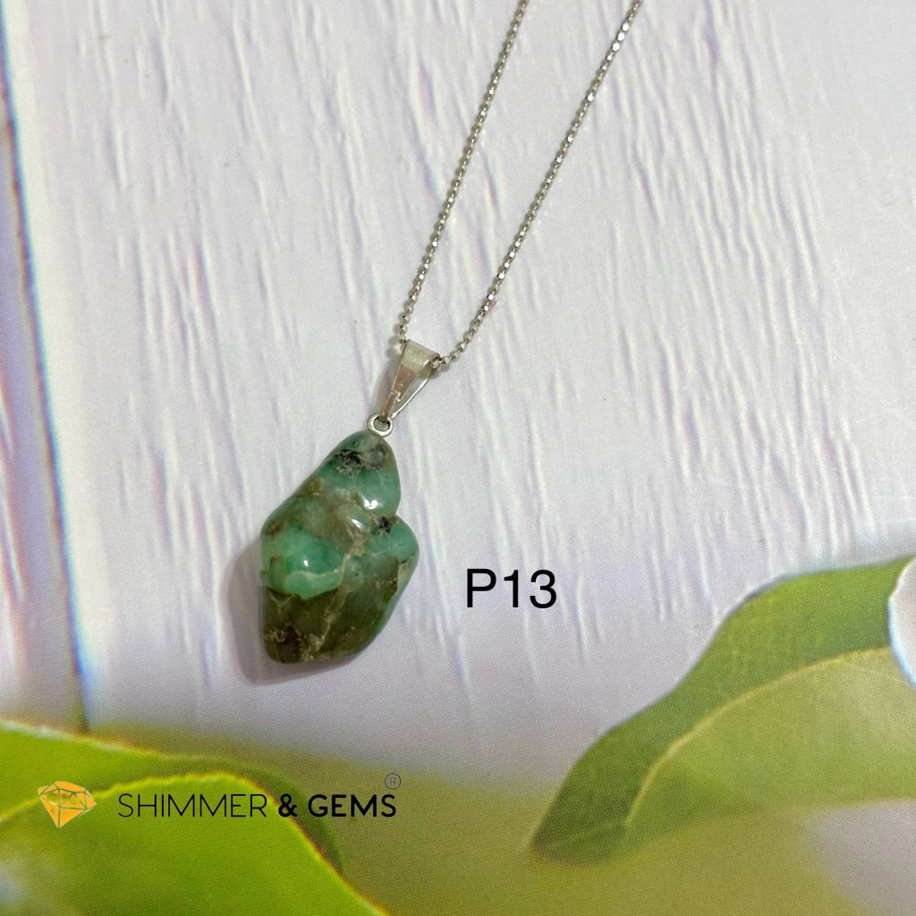 Emerald Tumbled Stainless Steel Pendant (30mm)