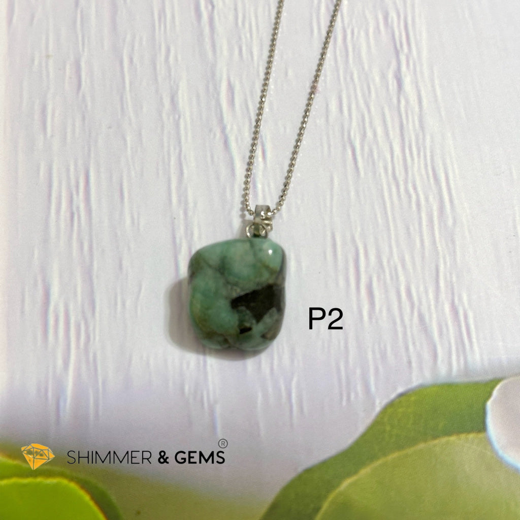 Emerald Tumbled Stainless Steel Pendant (30mm)