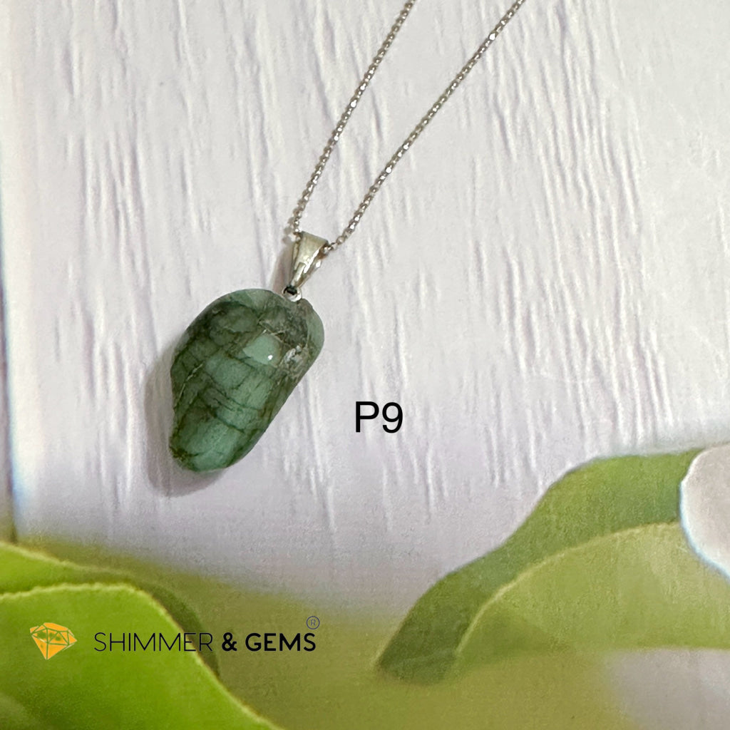 Emerald Tumbled Stainless Steel Pendant (30mm)