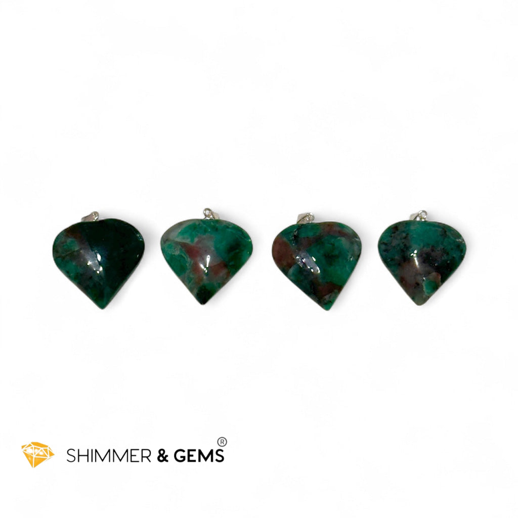 Emerald With Red Beryl Inclusion Heart Pendant 925 Silver 25mm (Encoded & Activated) Premium