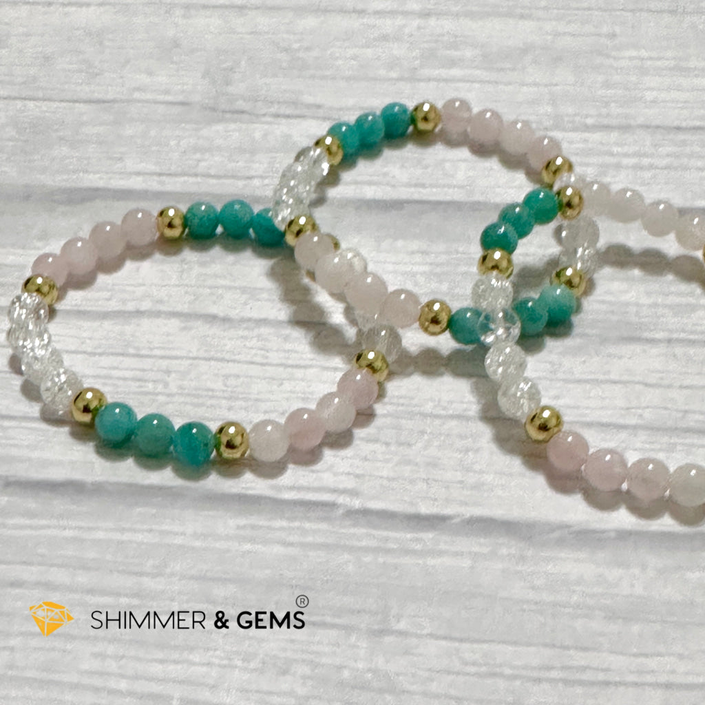 Emotional Healing Remedy Bracelet (Amazonite, Rose Quartz Madagascar, Crackle Quartz 6mm +14k gold filled)